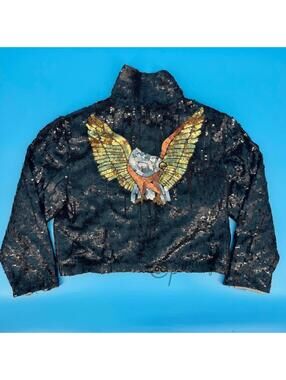 Just Fabulous Vintage Women's Rare 90's Sequin Silk Biker Eagle Jacket Size L